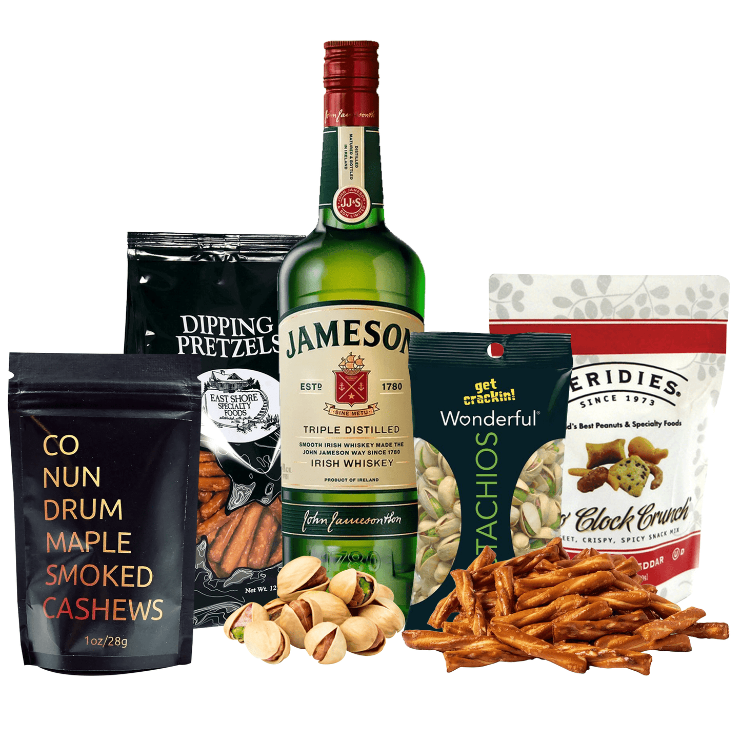 Jameson Whiskey + Snack Gift Basket with 375ml bottle and snacks