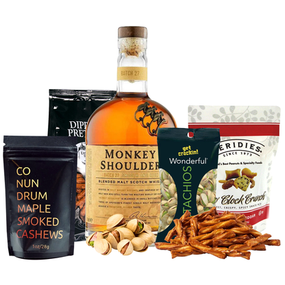 Monkey Shoulder Scotch Gift Basket with Gourmet Snacks